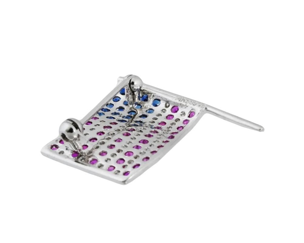 De las mujeres Broche Bandera Americana USA Zafiro Rubí Diamante Oro 14K en venta