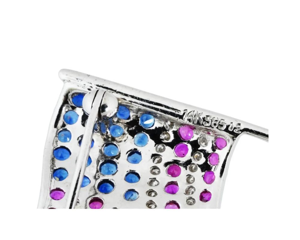 Broche Bandera Americana USA Zafiro Rubí Diamante Oro 14K en venta 1