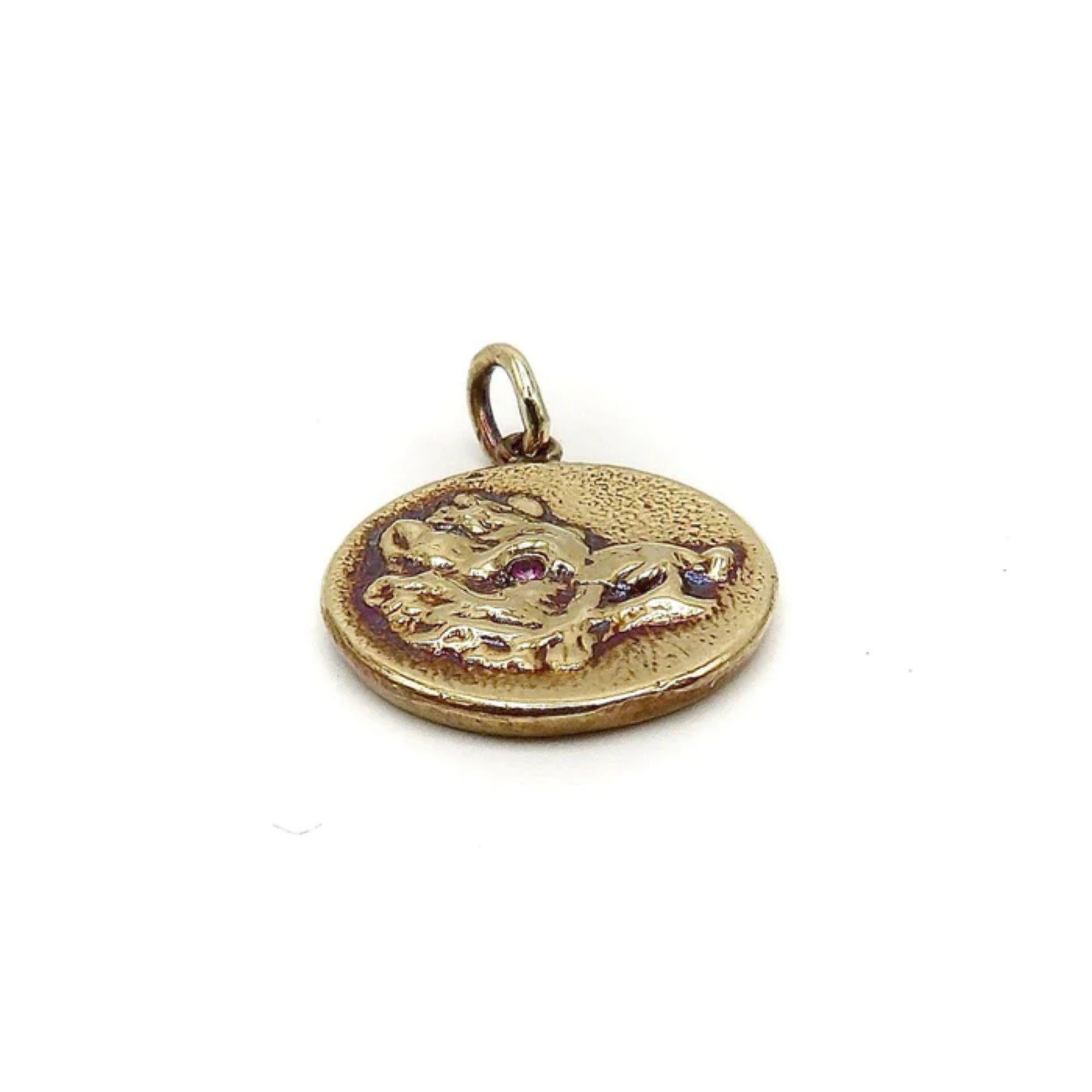 Single Cut 14k Gold & Ruby Victorian Inspired Signature Boar Pendant-Charm For Sale