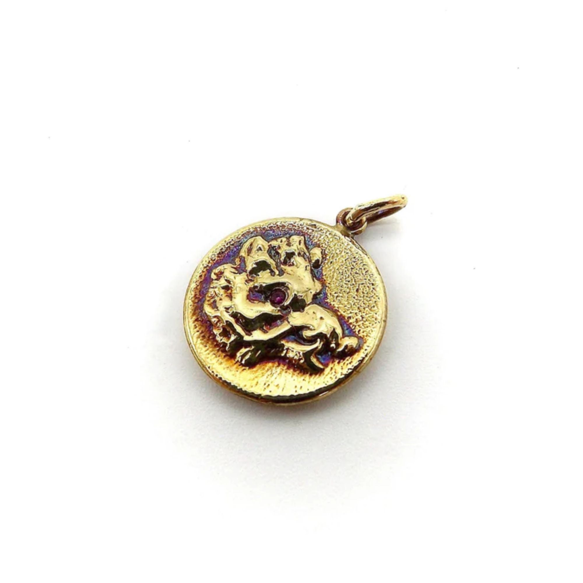 14k Gold & Ruby Victorian Inspired Signature Boar Pendant-Charm For Sale