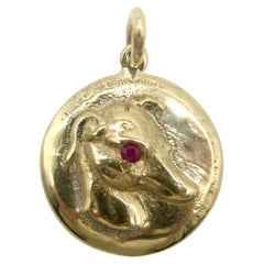 14K Gold & Rubin viktorianisch inspirierte Signatur Whippet Anhänger-Charm