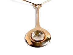 14 Karat Gold and Rutilated Quartz Neckring Designed by Bent Gabrielsen Denmark