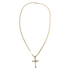 14k Gold S-Link Chain Cross Pendant Necklace circa 1990s