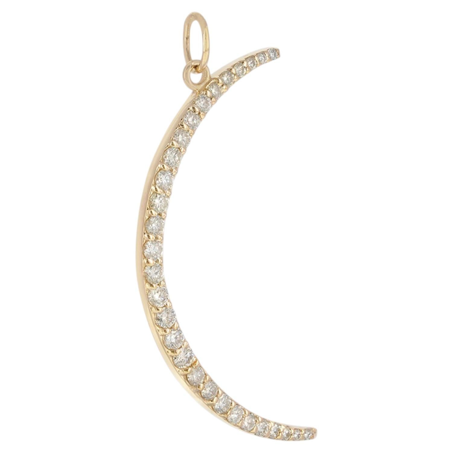 14K Gold Diamond Crescent Moon Pendant 0.65 ct Natural Fine Jewelry