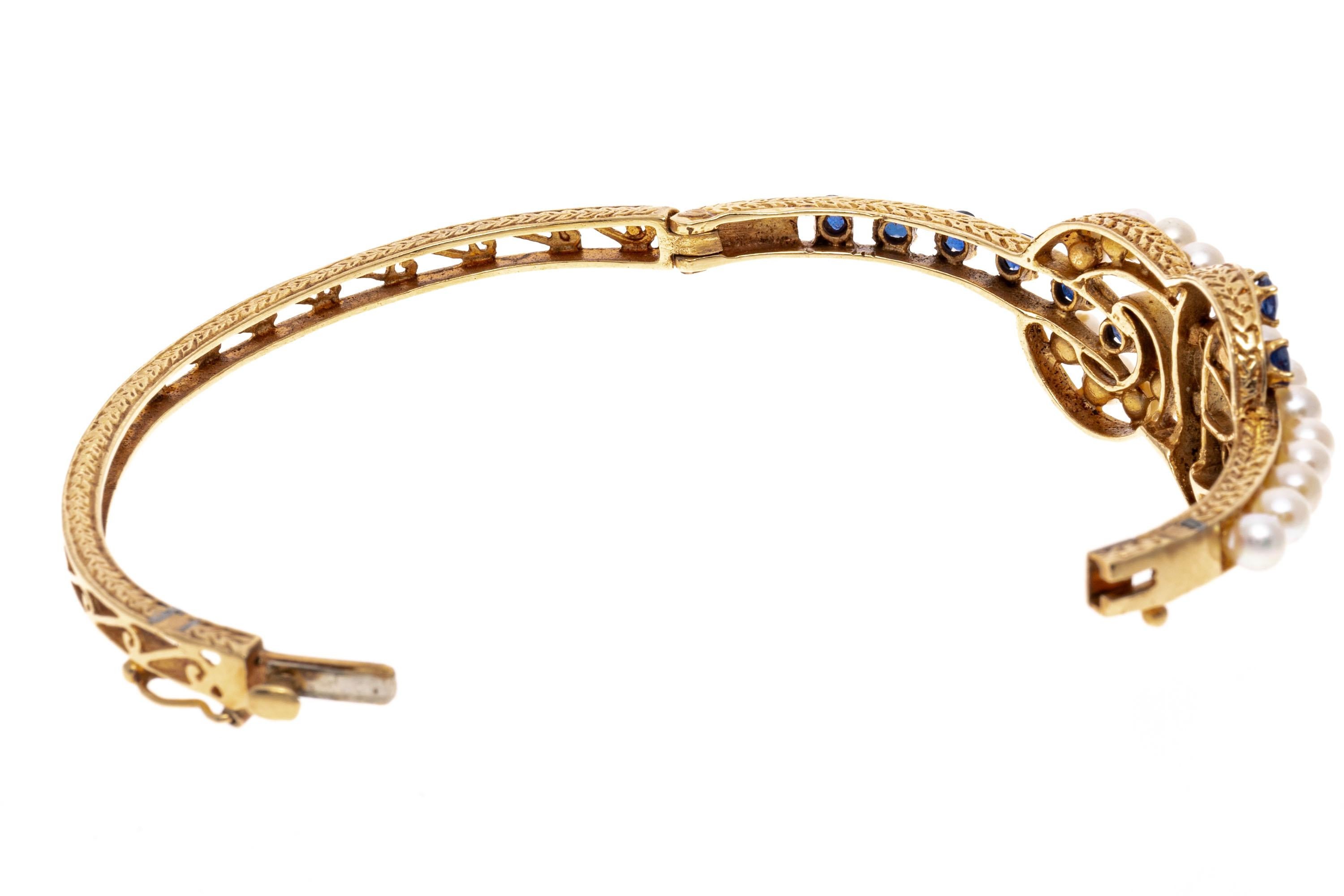 14K Gold, Saphir und Zuchtperle Knotenmotiv-Armband im Zustand „Gut“ im Angebot in Southport, CT