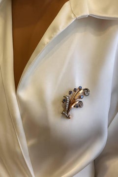 14k Gold , Sapphire and Diamond Brooch