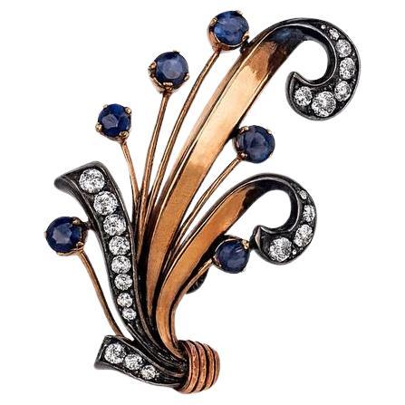 14k Gold , Sapphire and Diamond Brooch