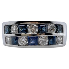 Bague en or 14k avec saphir et diamant en forme de damier