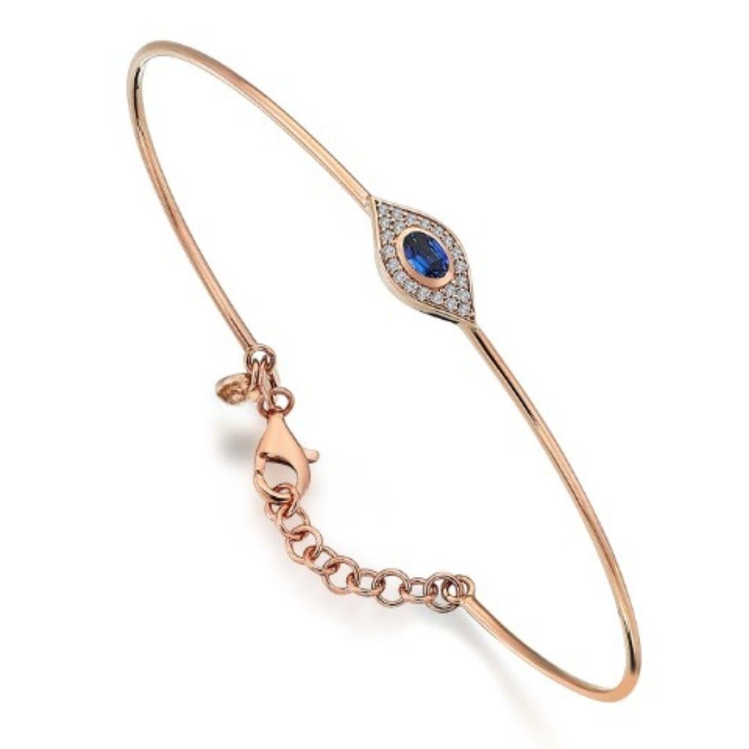 14k gold Sapphire and Diamond Evil Eye Bracelet In New Condition For Sale In Tampa, FL