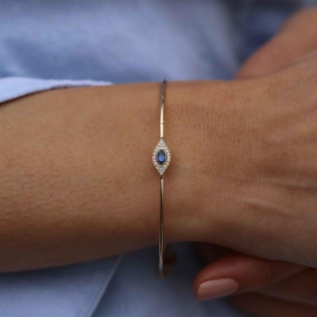 Women's or Men's 14k gold Sapphire and Diamond Evil Eye Bracelet For Sale