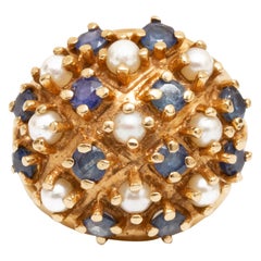 14k Gold, Sapphire and Seed Pearl Ring