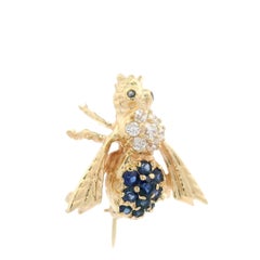 14k Gold Sapphire Cubic Zirconia Detailed Bumble Bee Fly Petite Pin Brooch
