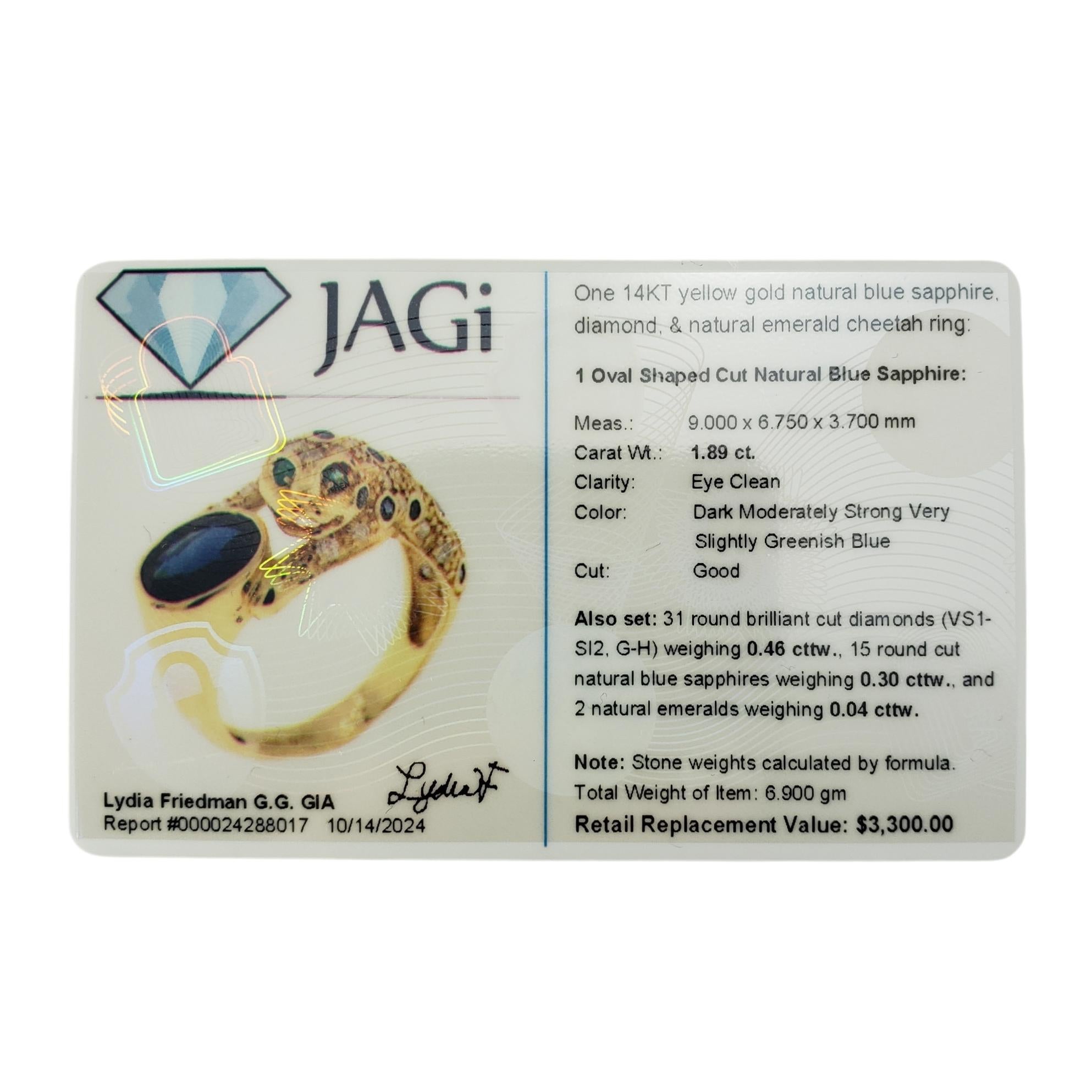 14K Gold Sapphire Diamond & Emerald Cheetah Ring Size 7.75  #19453 4