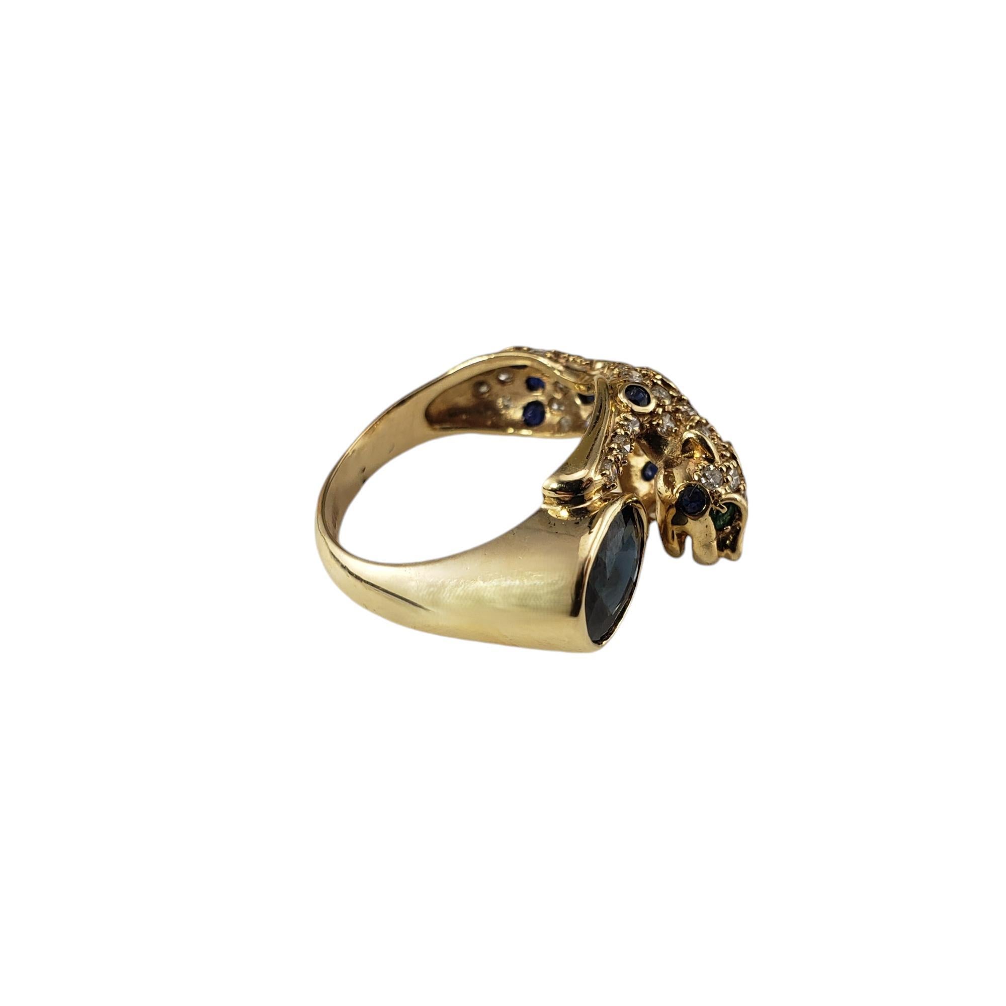 Contemporary 14K Gold Sapphire Diamond & Emerald Cheetah Ring Size 7.75  #19453