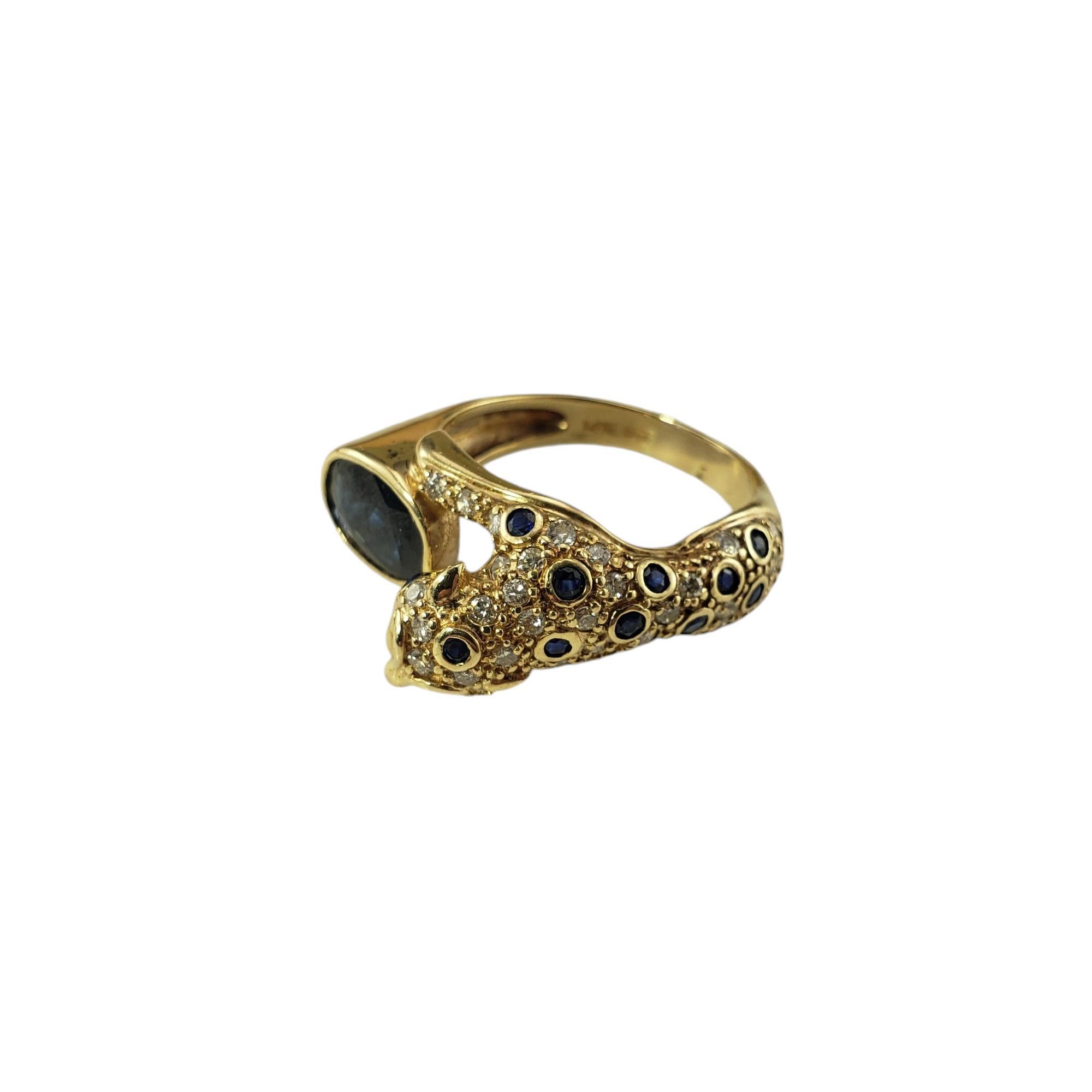 Oval Cut 14K Gold Sapphire Diamond & Emerald Cheetah Ring Size 7.75  #19453