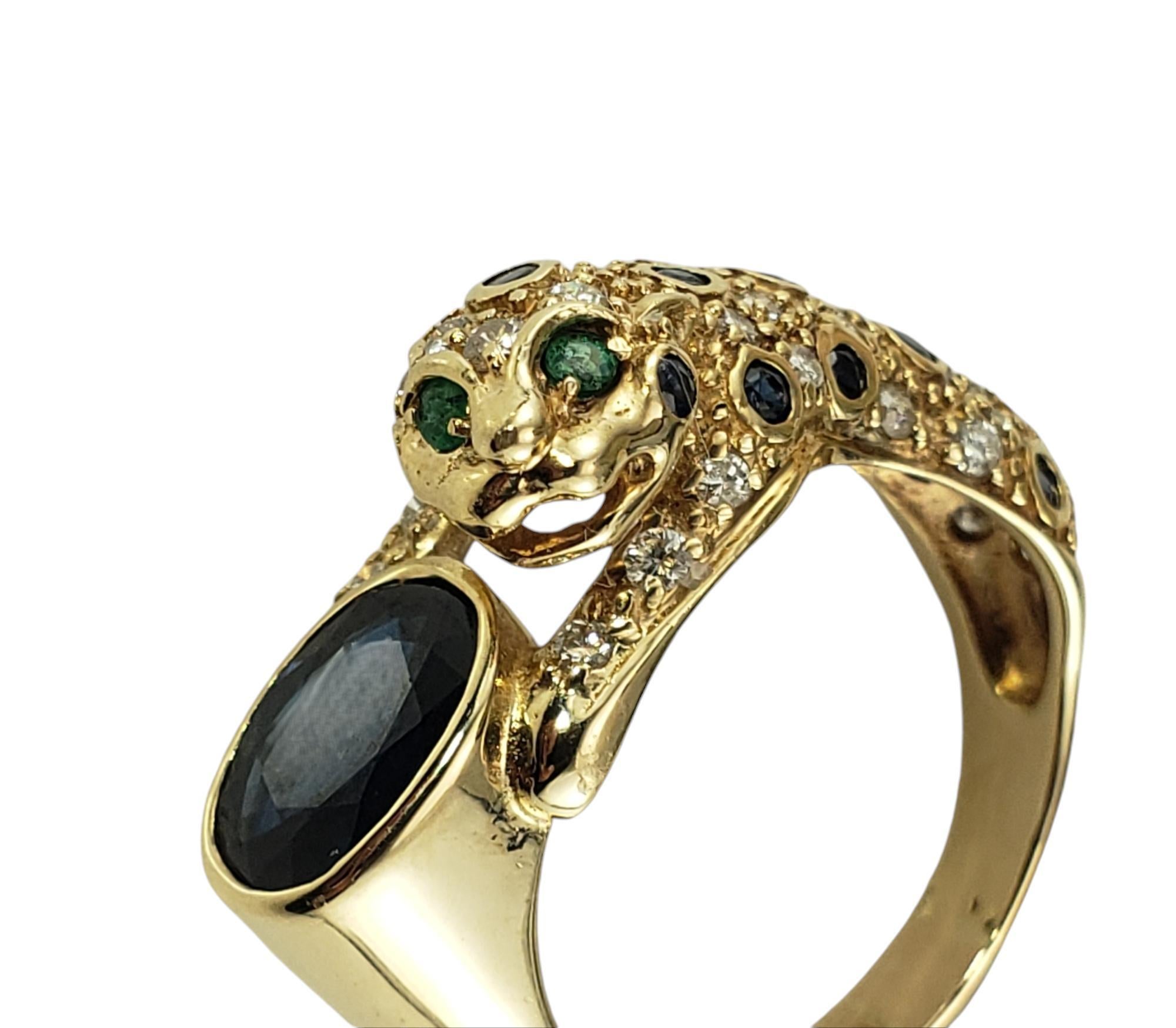 14K Gold Sapphire Diamond & Emerald Cheetah Ring Size 7.75  #19453 In Good Condition In Washington Depot, CT