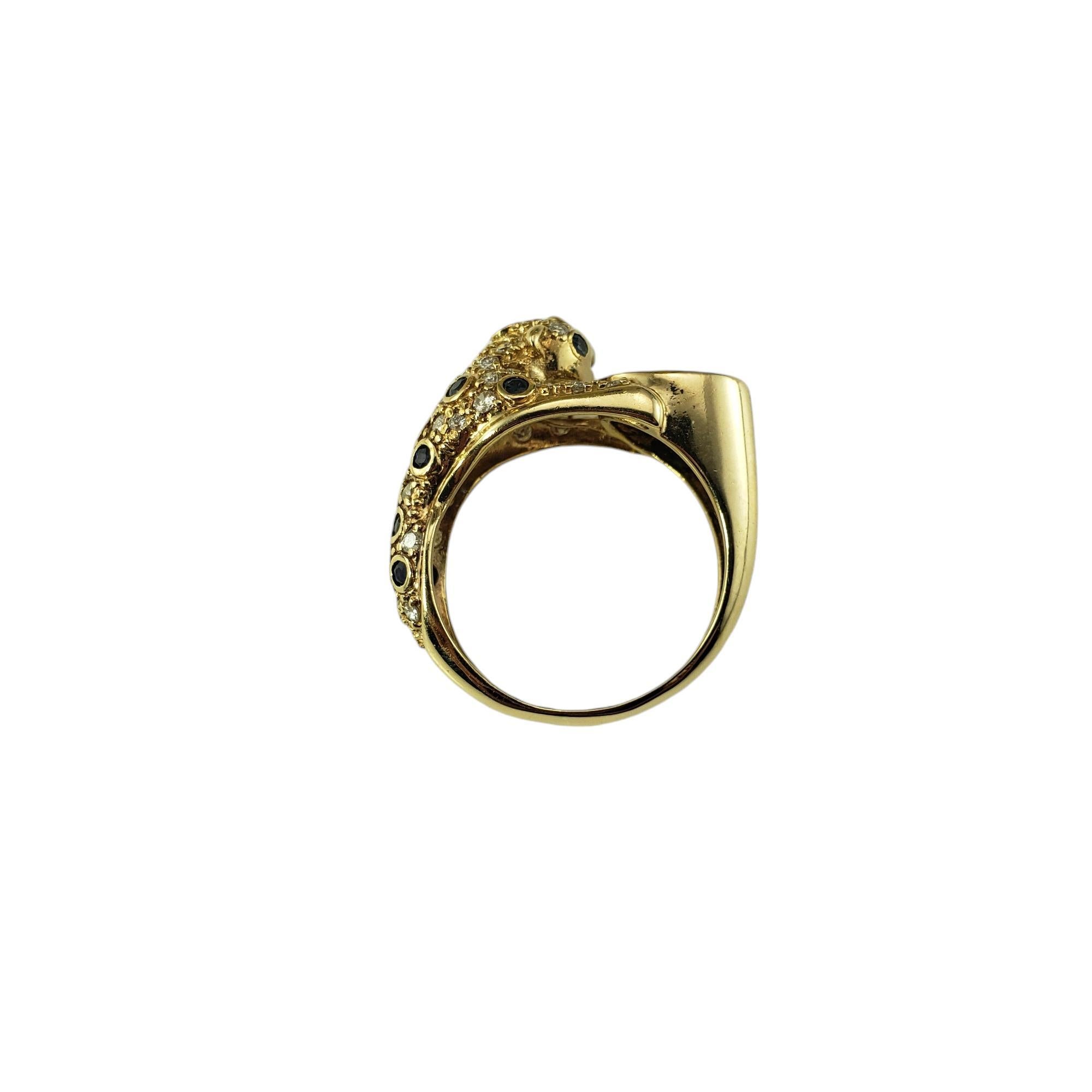 Women's 14K Gold Sapphire Diamond & Emerald Cheetah Ring Size 7.75  #19453