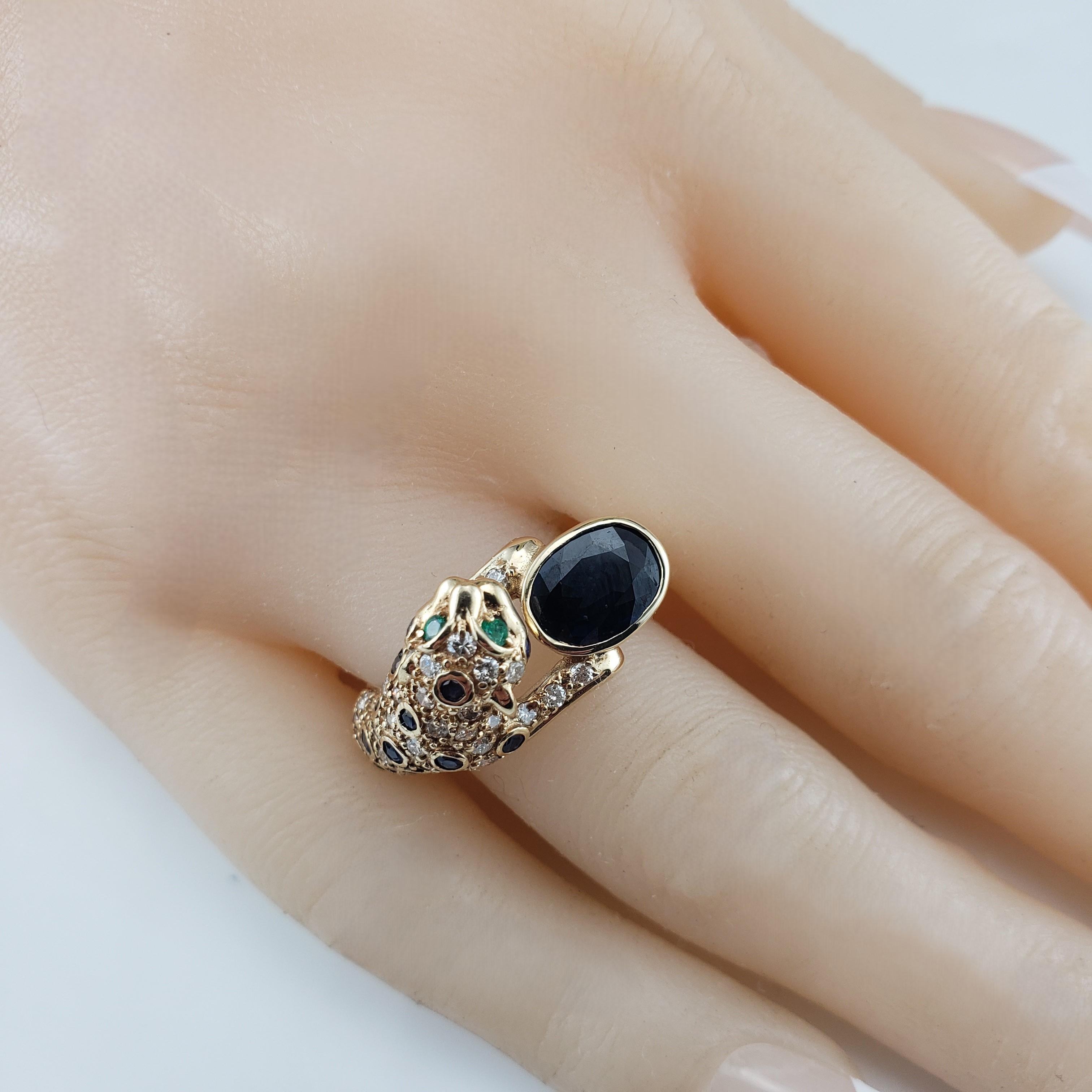 14K Gold Sapphire Diamond & Emerald Cheetah Ring Size 7.75  #19453 3