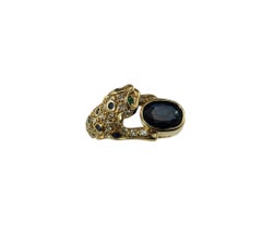 14K Gold Sapphire Diamond & Emerald Cheetah Ring Size 7.75 #19453