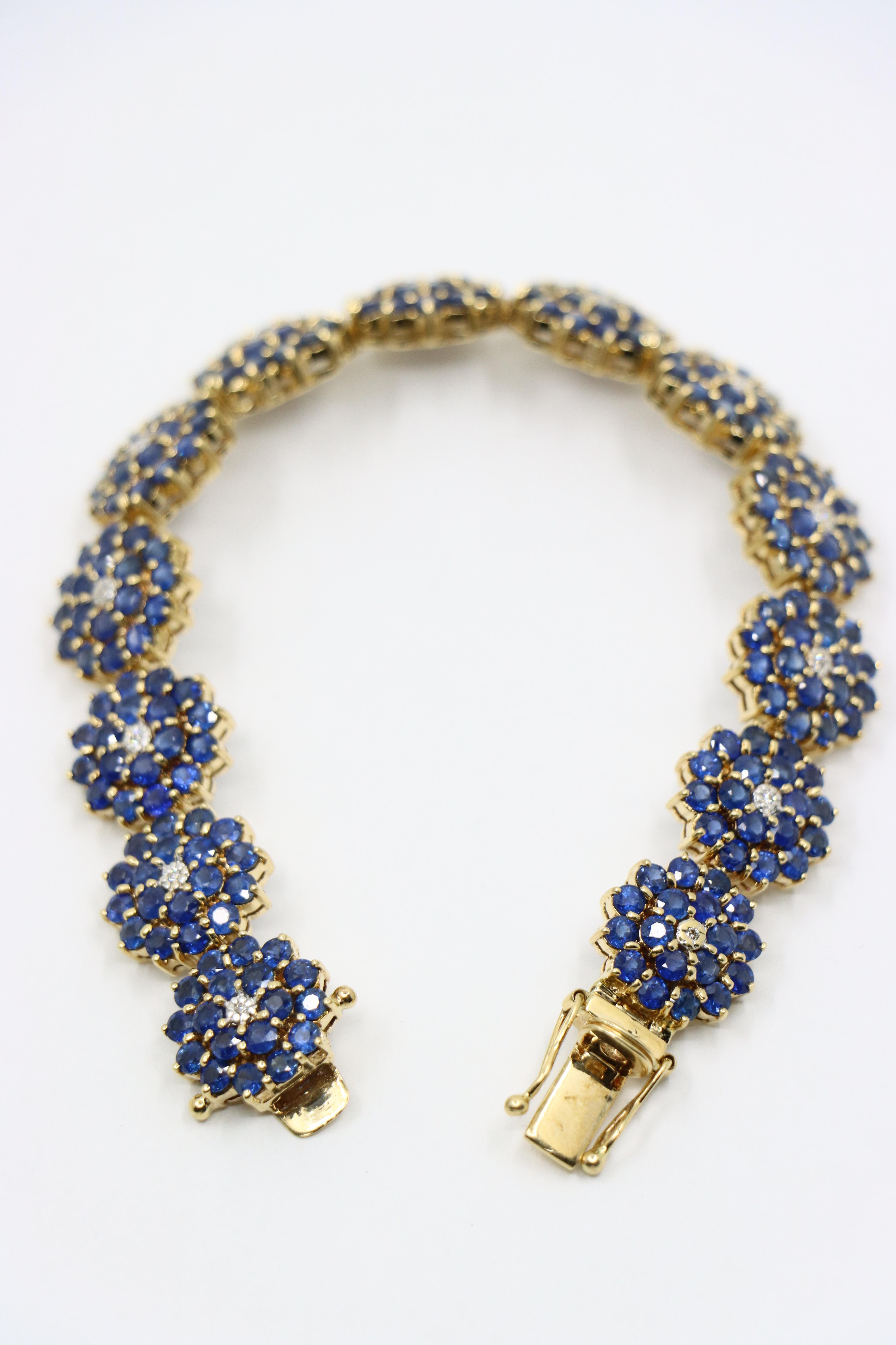 14K Gold Sapphire Diamonds Flower Bracelet 5