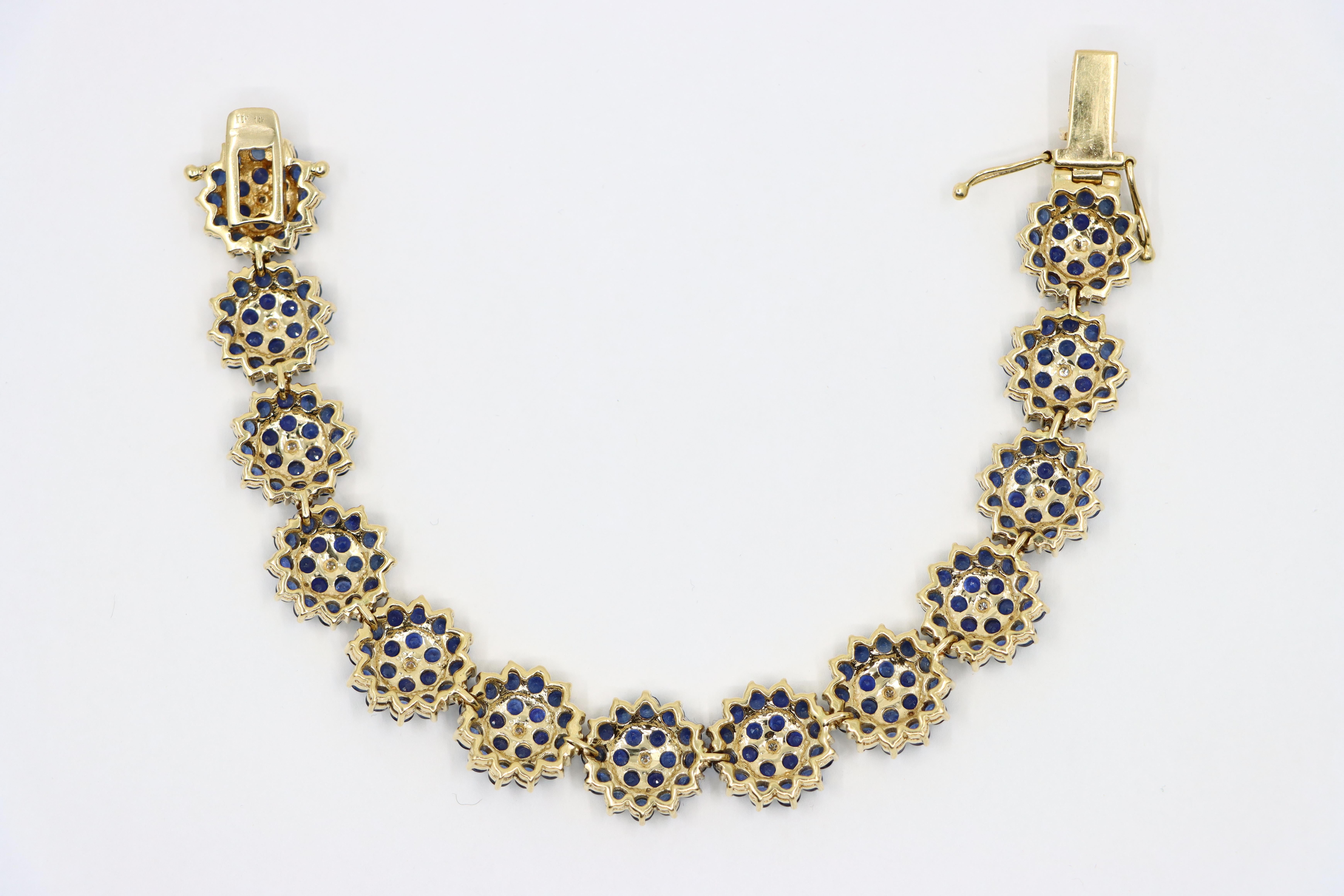 14K Gold Sapphire Diamonds Flower Bracelet 6