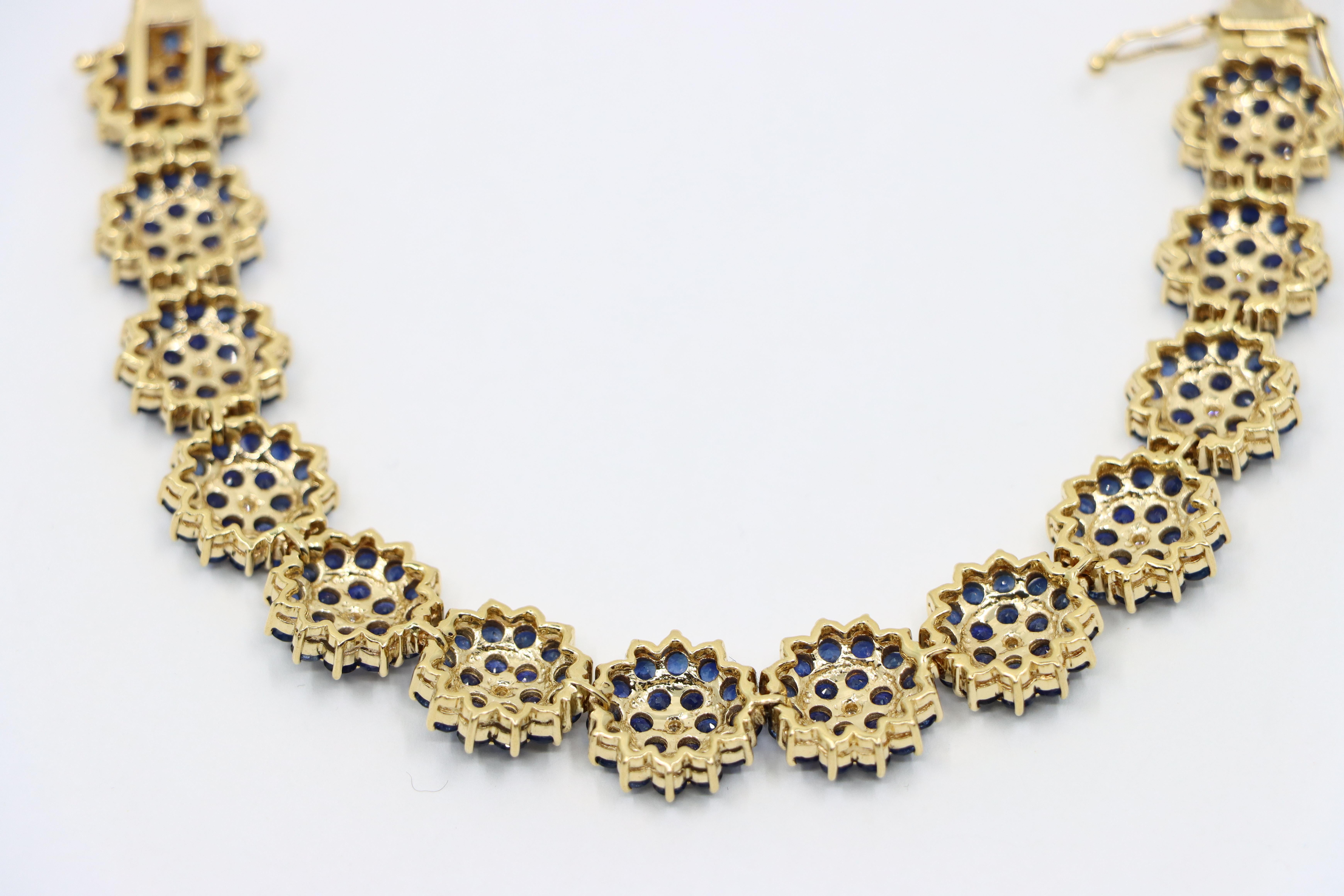 14K Gold Sapphire Diamonds Flower Bracelet 8