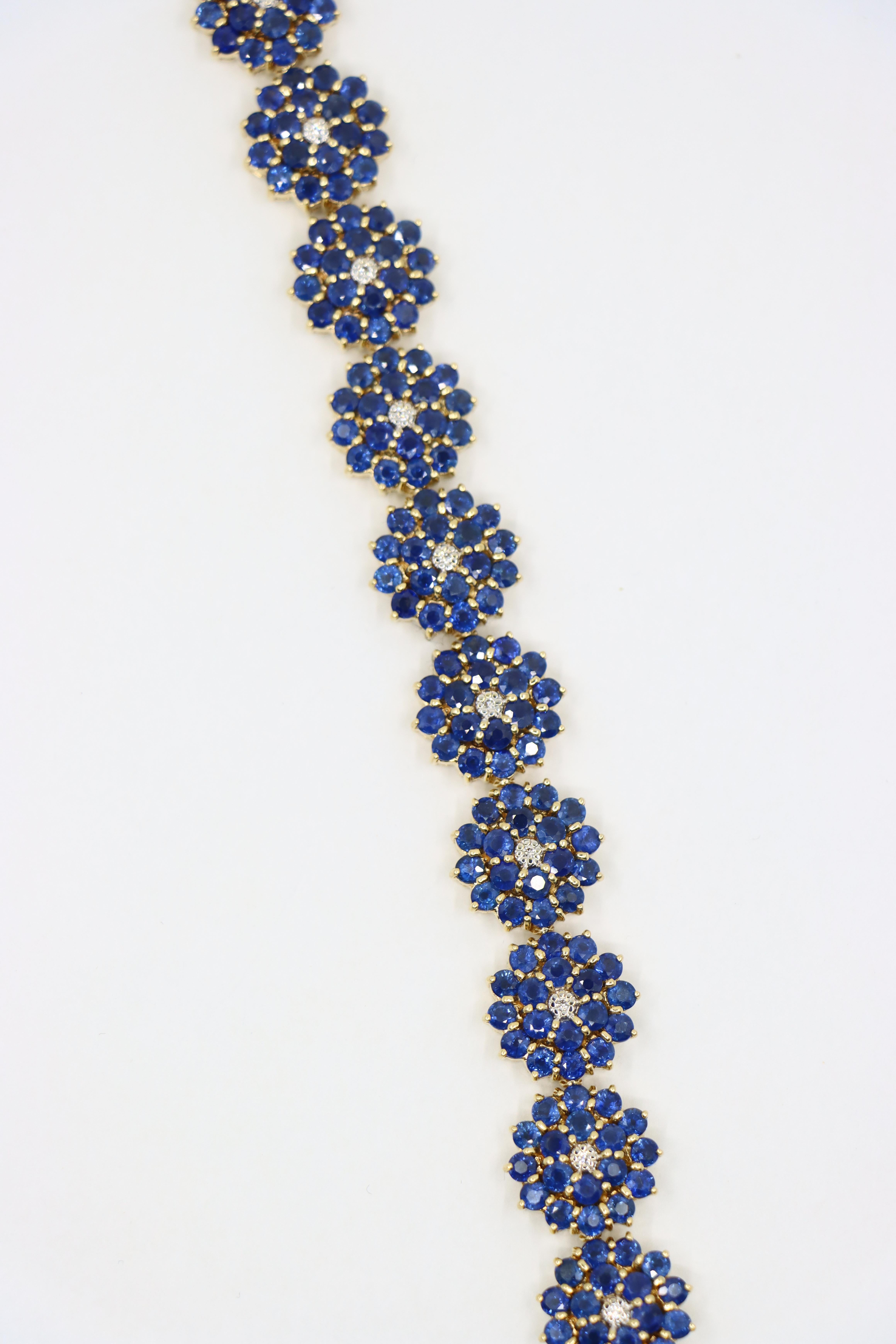 14K Gold Sapphire Diamonds Flower Bracelet 9