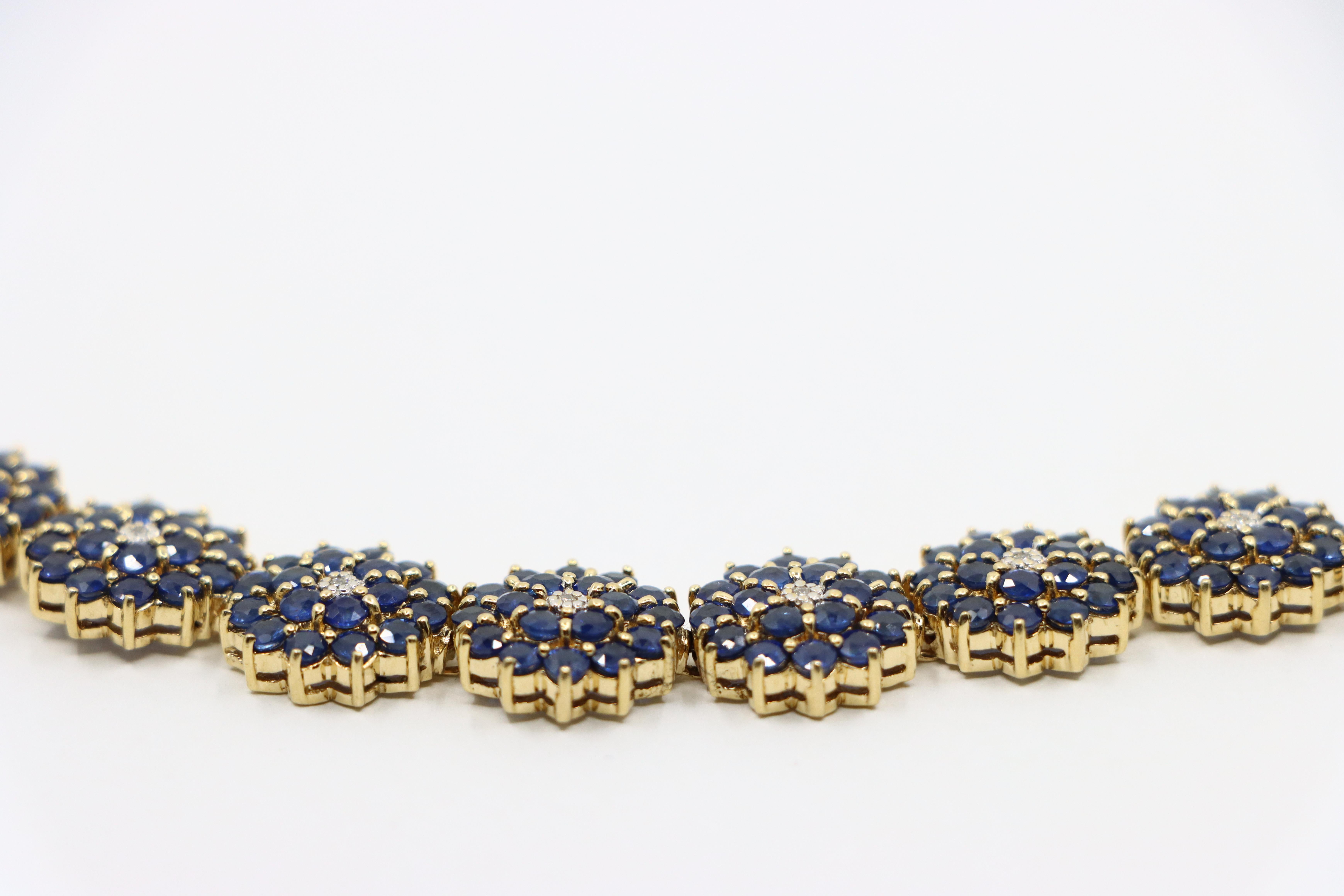 14K Gold Sapphire Diamonds Flower Bracelet 11
