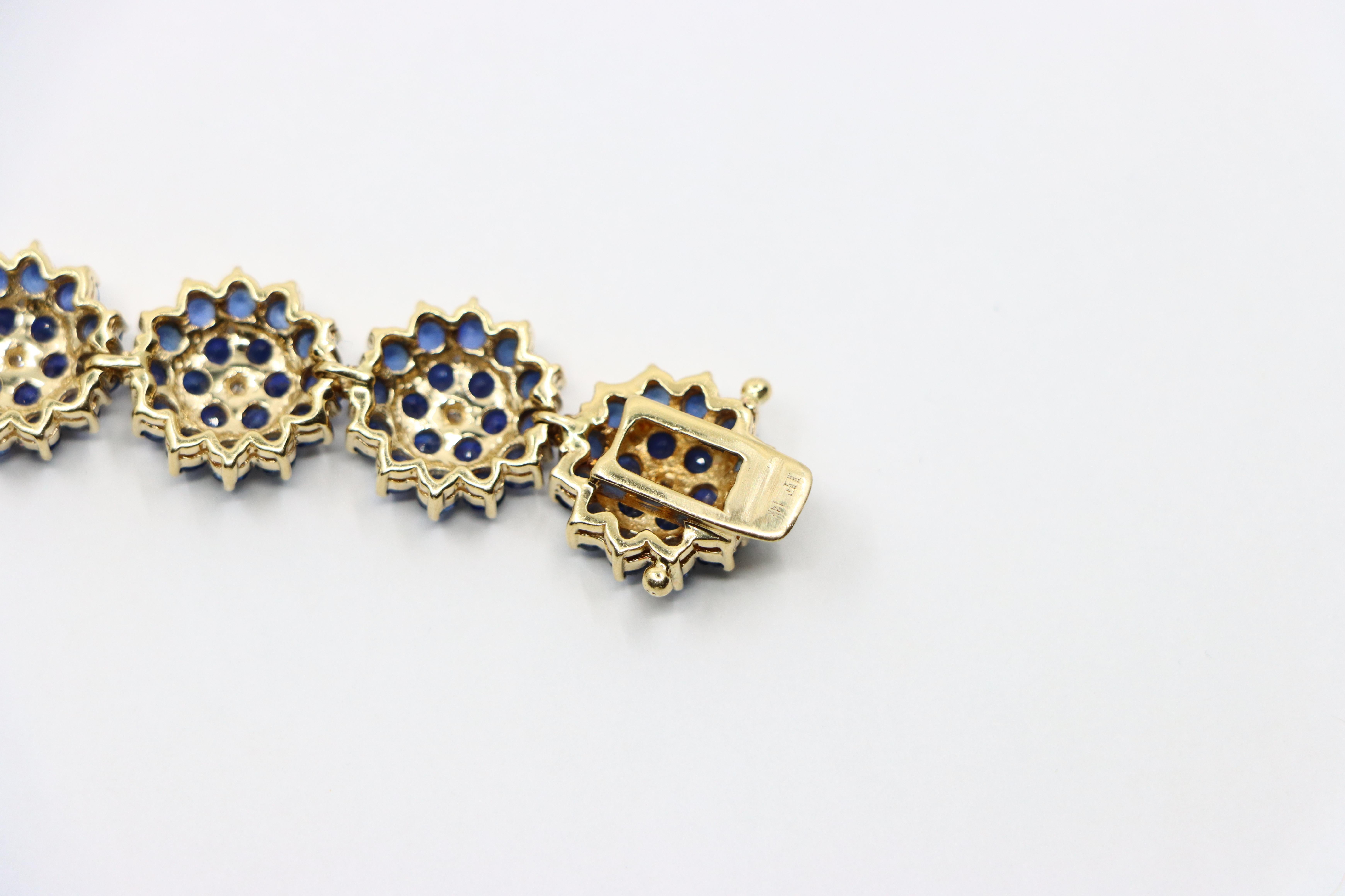 14K Gold Sapphire Diamonds Flower Bracelet 12