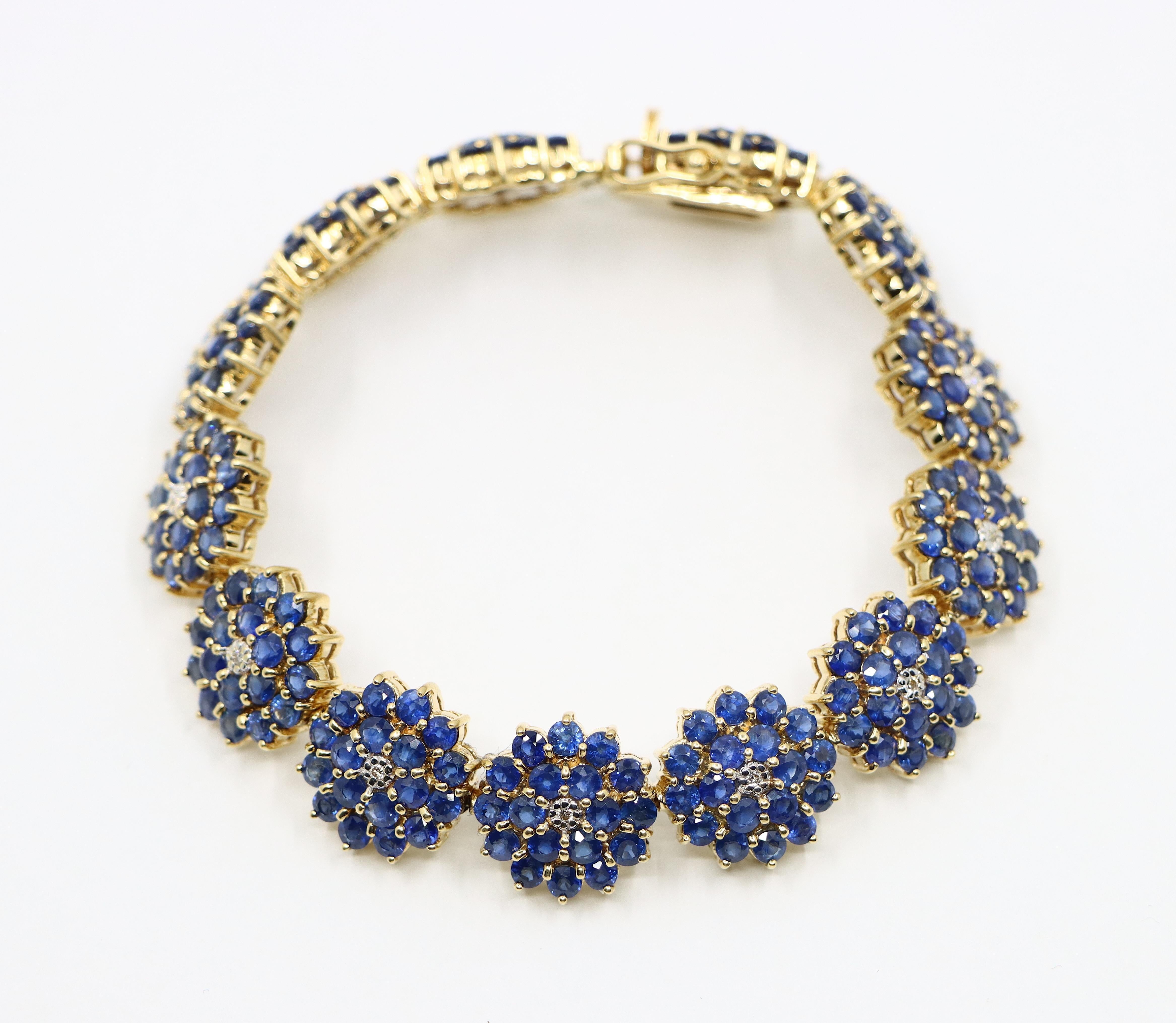 14K Gold Sapphire Diamonds Flower Bracelet 2