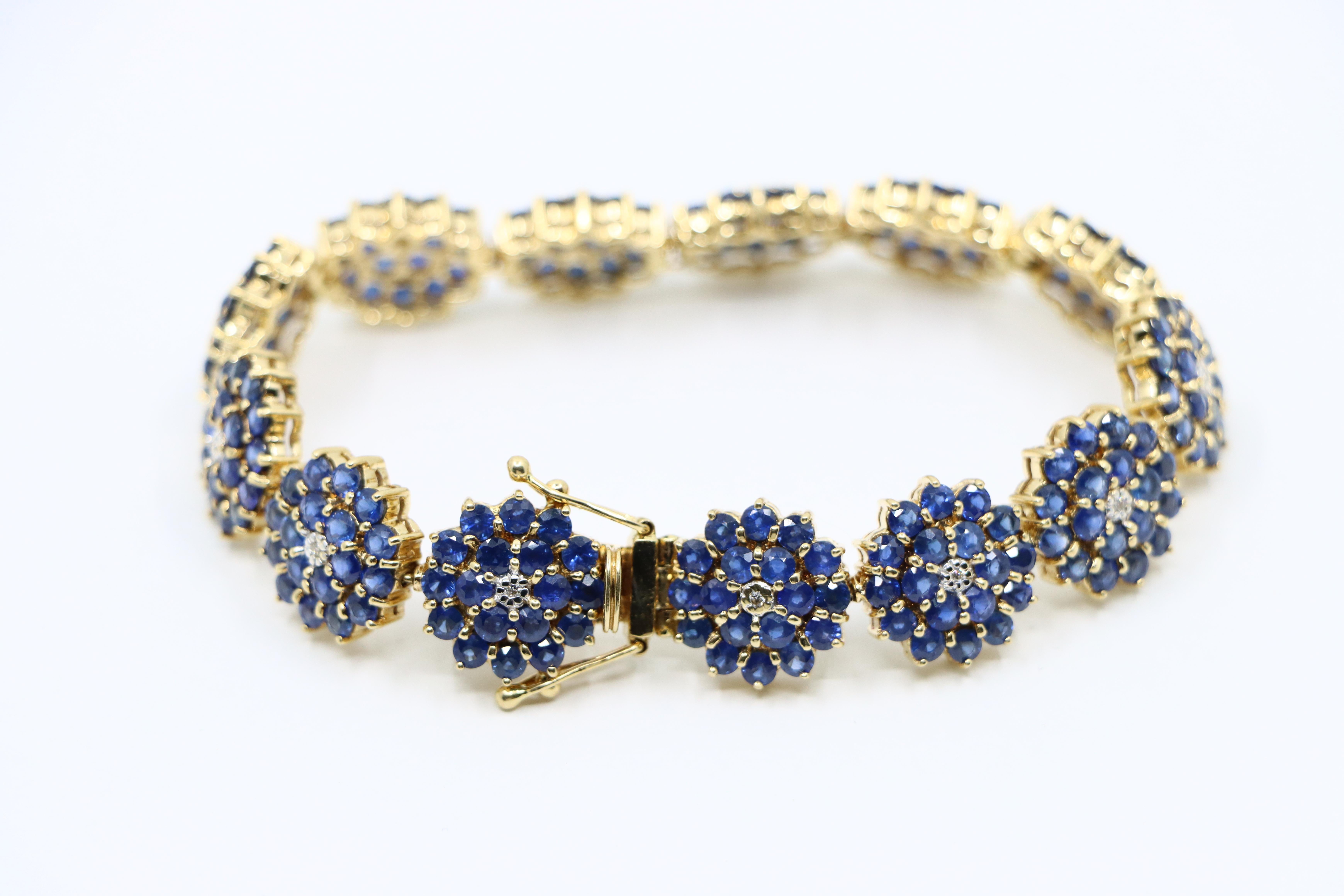 14K Gold Sapphire Diamonds Flower Bracelet 3