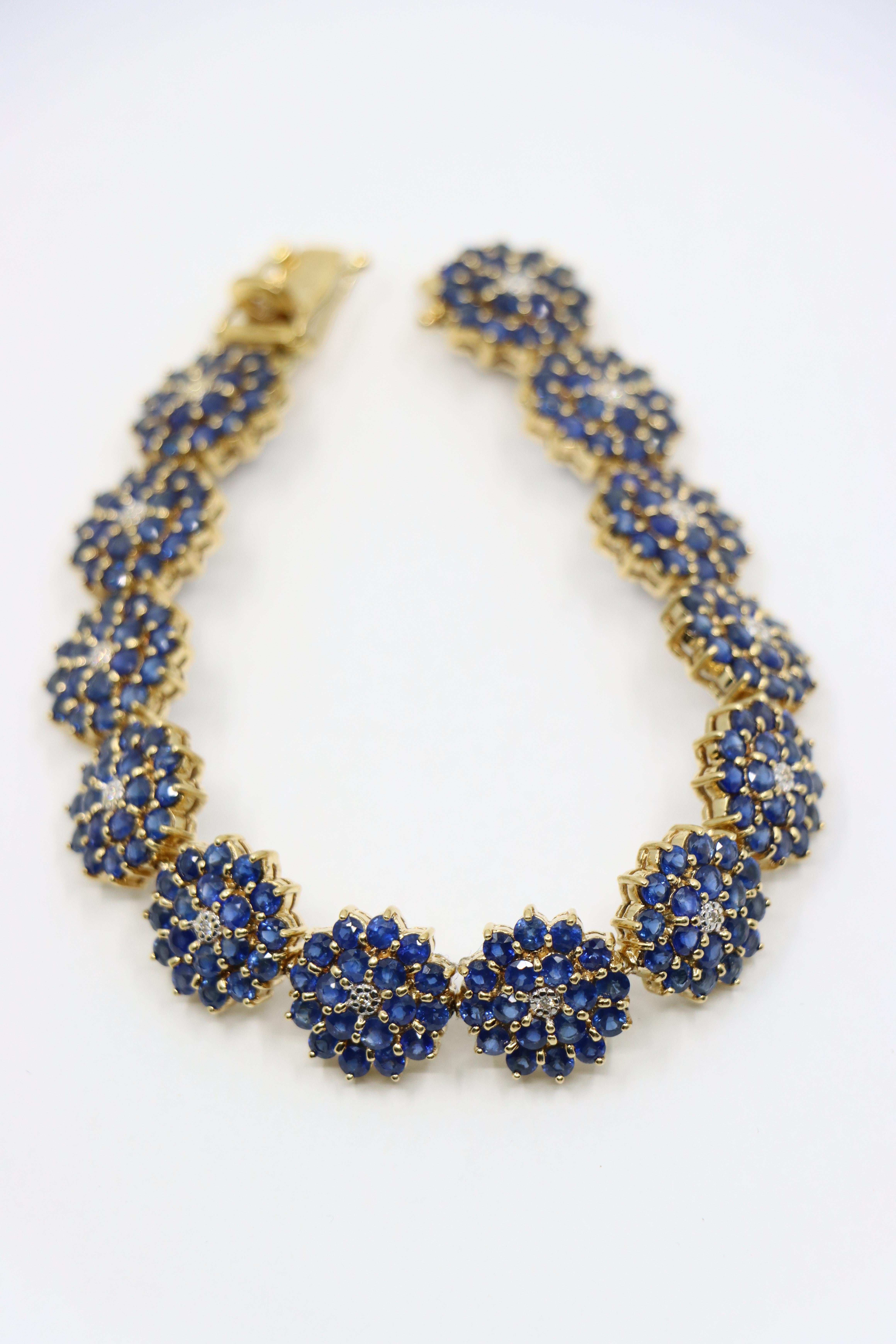 14K Gold Sapphire Diamonds Flower Bracelet 4