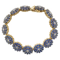 14K Gold Sapphire Diamonds Flower Bracelet
