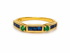 14K Gold Sapphire Ring with Emerald Accents Minimalist Sapphire Emerald Ring