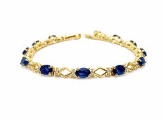 14K Gold Sapphire White Diamond Armband Modern Blue Sapphire Armband