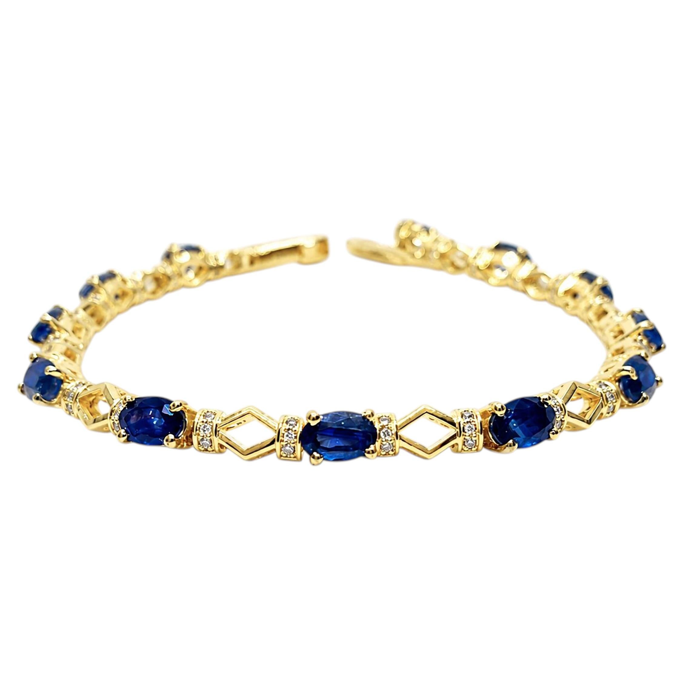 14K Gold Sapphire White Diamond Bracelet Modern Blue Sapphire Bracelet