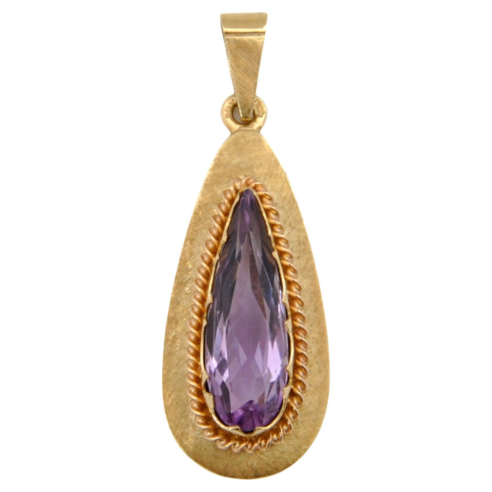 Vintage Amethyst and 14K Gold Satined Pendant