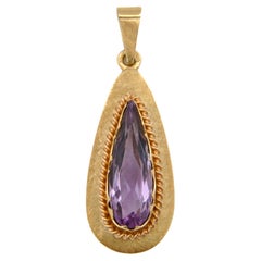 14K Gold Satined Faceted Amethyst Pendant