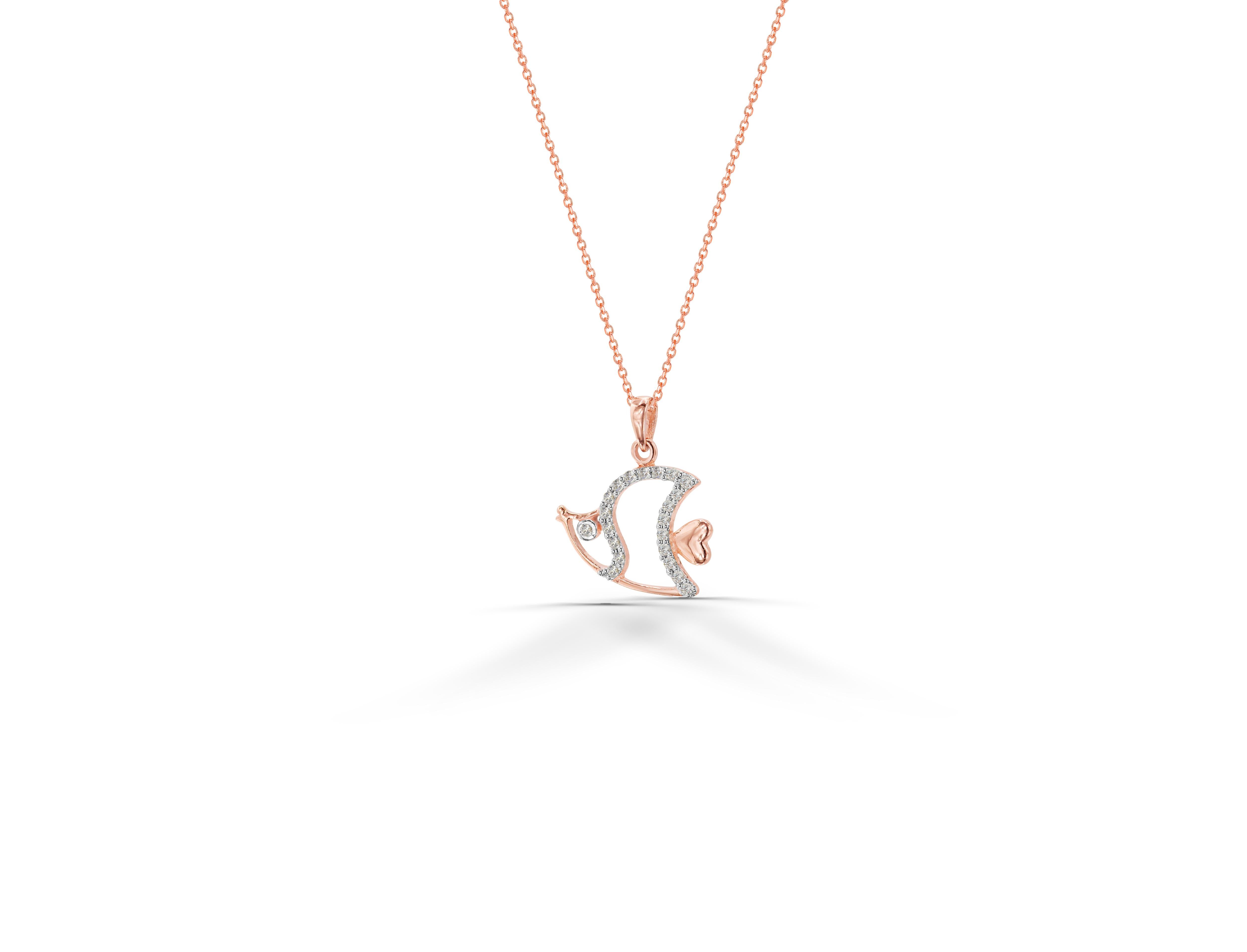 14k Gold Sea Life Halskette Diamant-Fisch-Halskette Ozean-Fisch-Halskette (Moderne) im Angebot