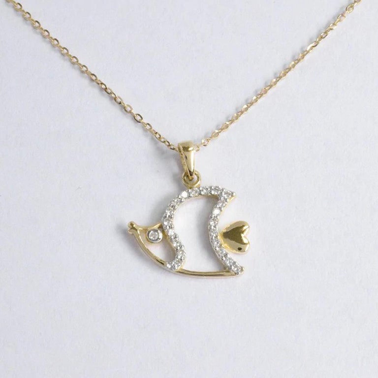 14k Gold Sea Life Necklace Diamond Fish Necklace Ocean Fish Necklace ...