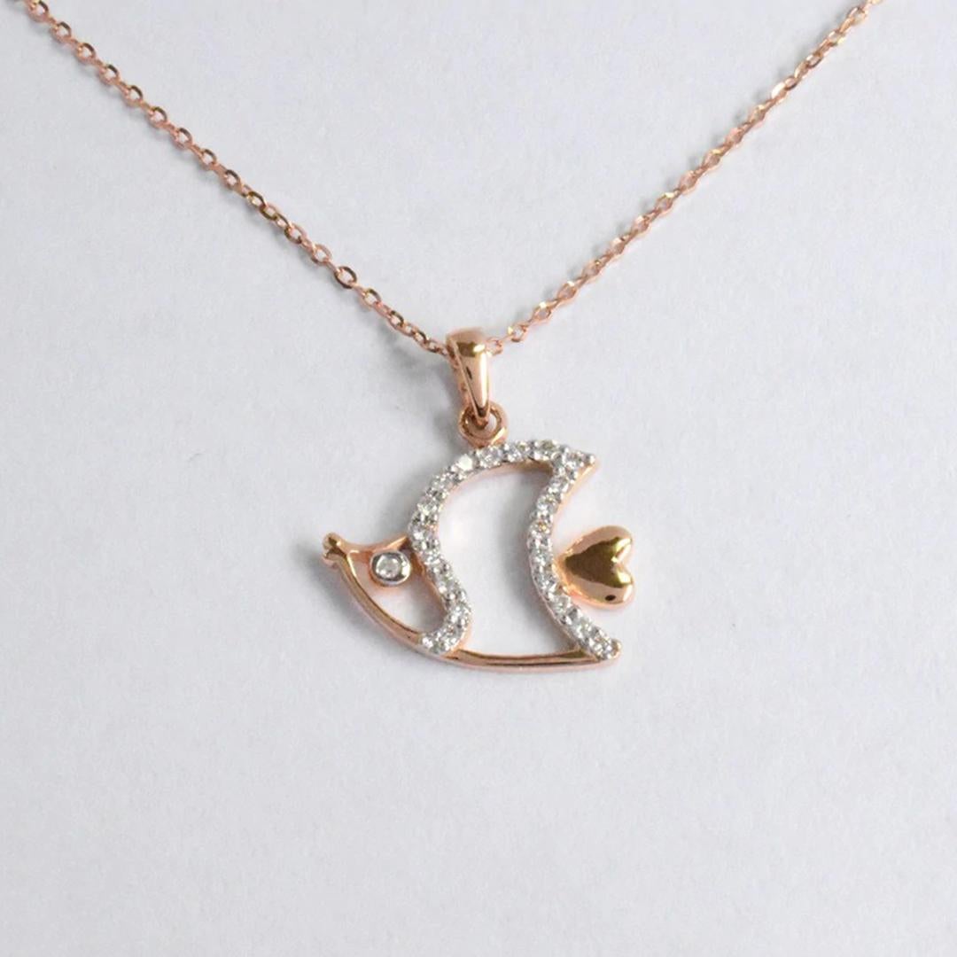 14k Gold Sea Life Halskette Diamant-Fisch-Halskette Ozean-Fisch-Halskette im Angebot 1
