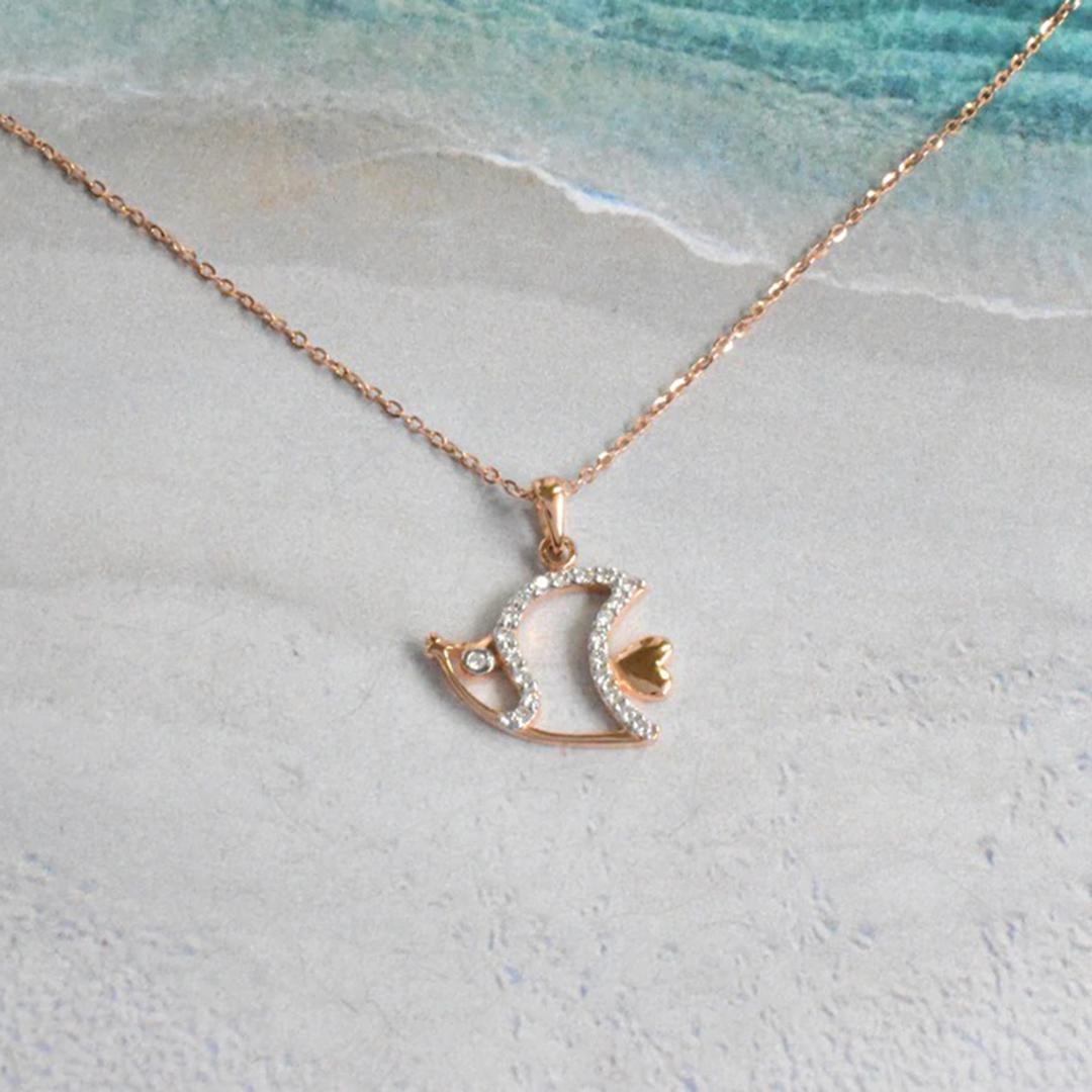 14k Gold Sea Life Halskette Diamant-Fisch-Halskette Ozean-Fisch-Halskette im Angebot 2
