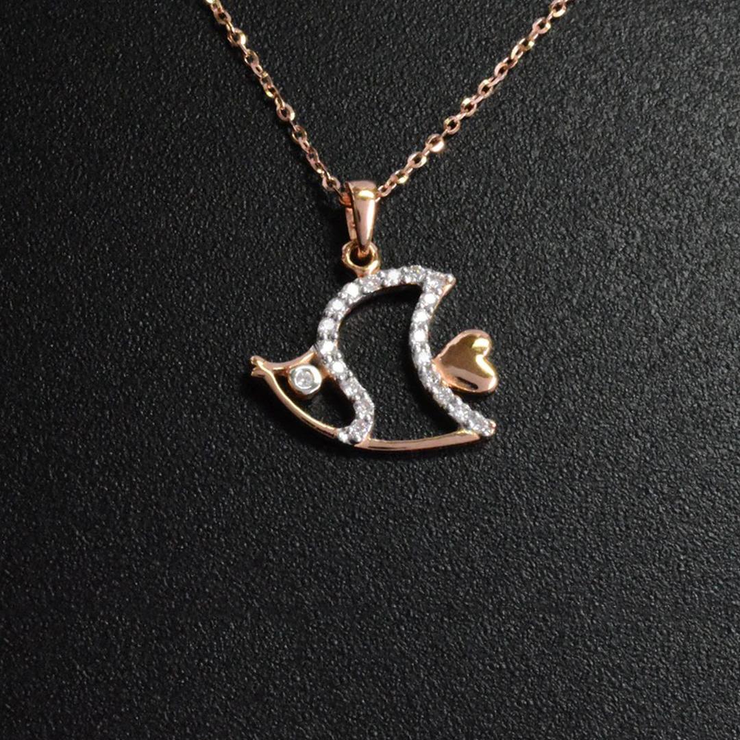 14k Gold Sea Life Necklace Diamond Fish Necklace Ocean Fish Necklace For Sale 1
