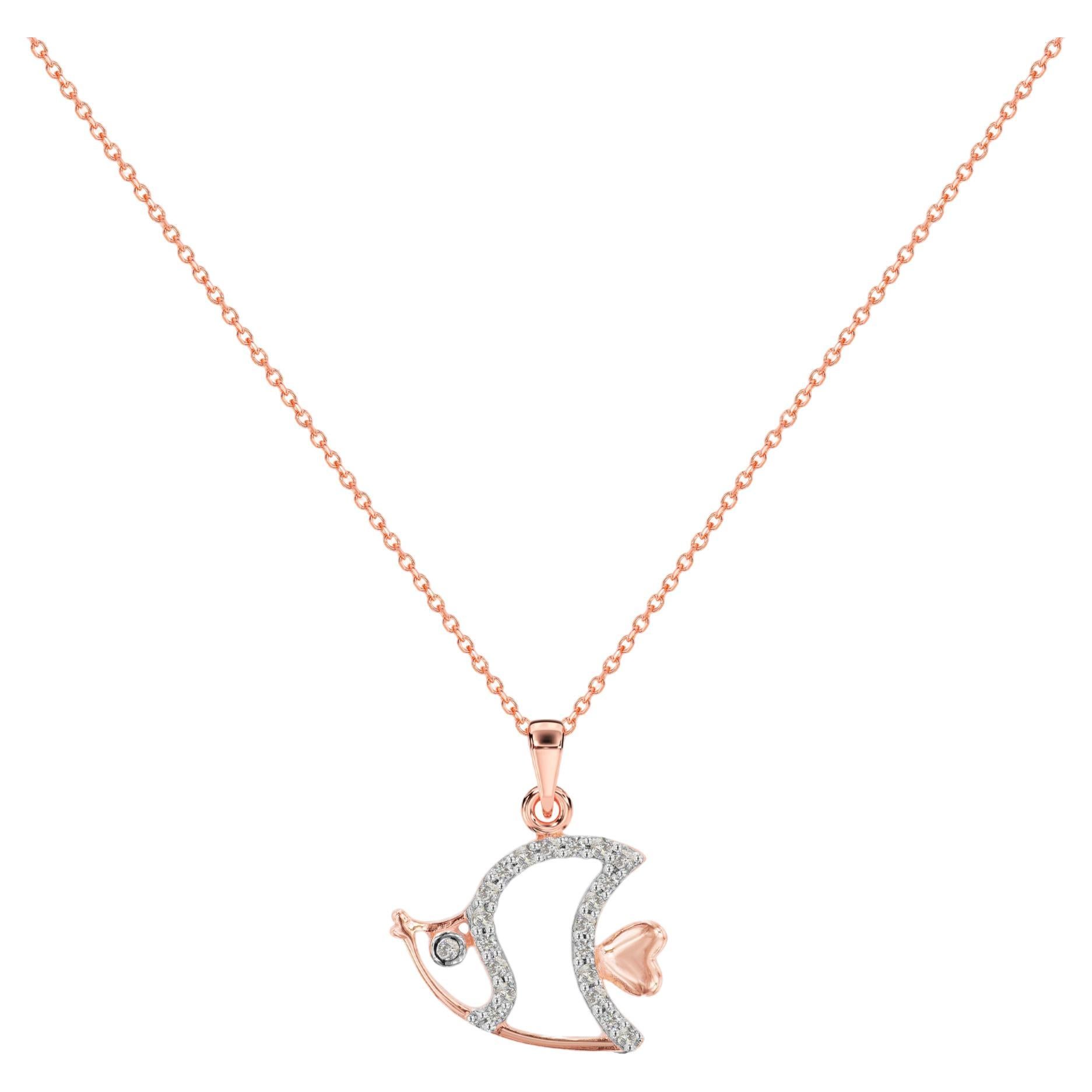 Collar Vida Marina Oro 14k Collar Pez Diamante Collar Pez Océano