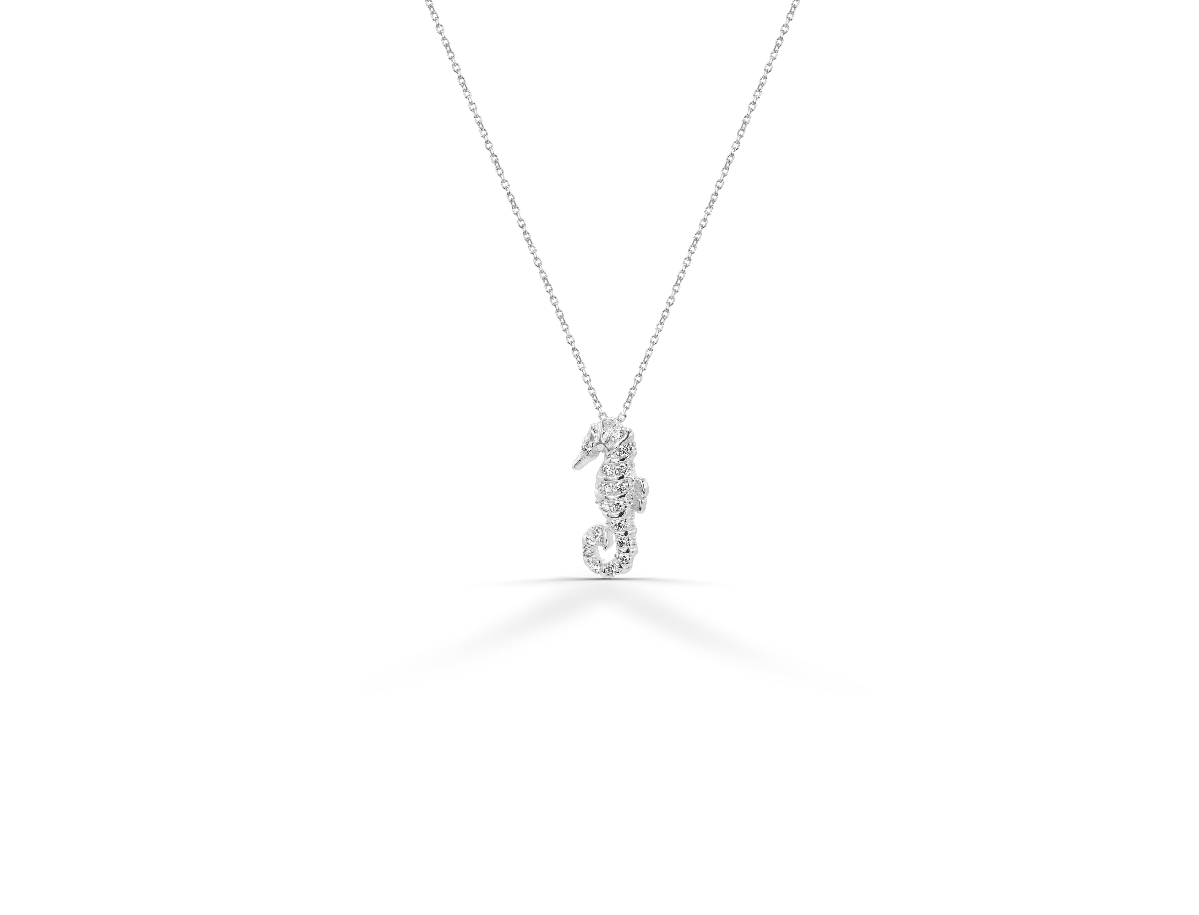 14k Gold Seepferdchen-Diamant-Anhänger-Halskette Meeresleben (Moderne) im Angebot