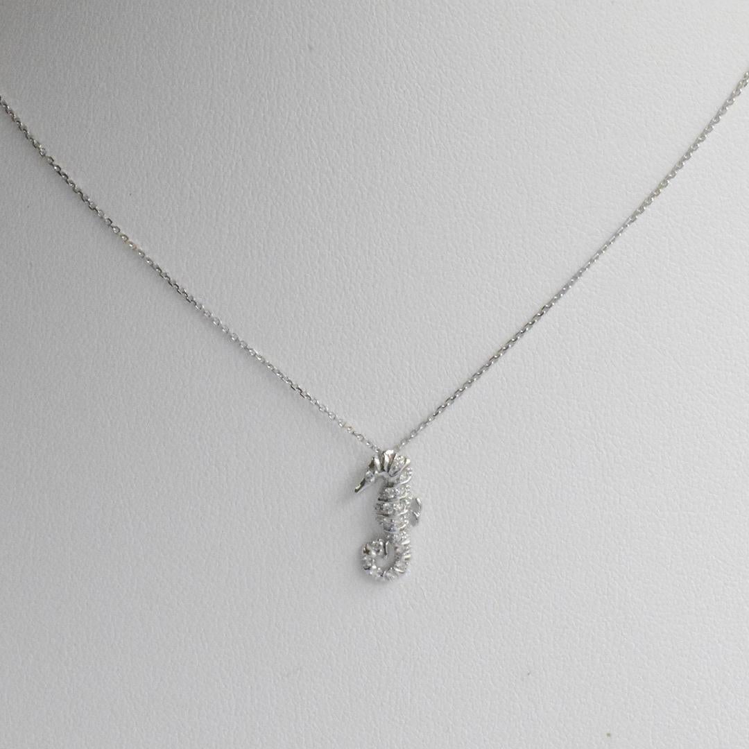 14k Gold Seahorse Diamond Charm Necklace Sea Life Necklace For Sale 1