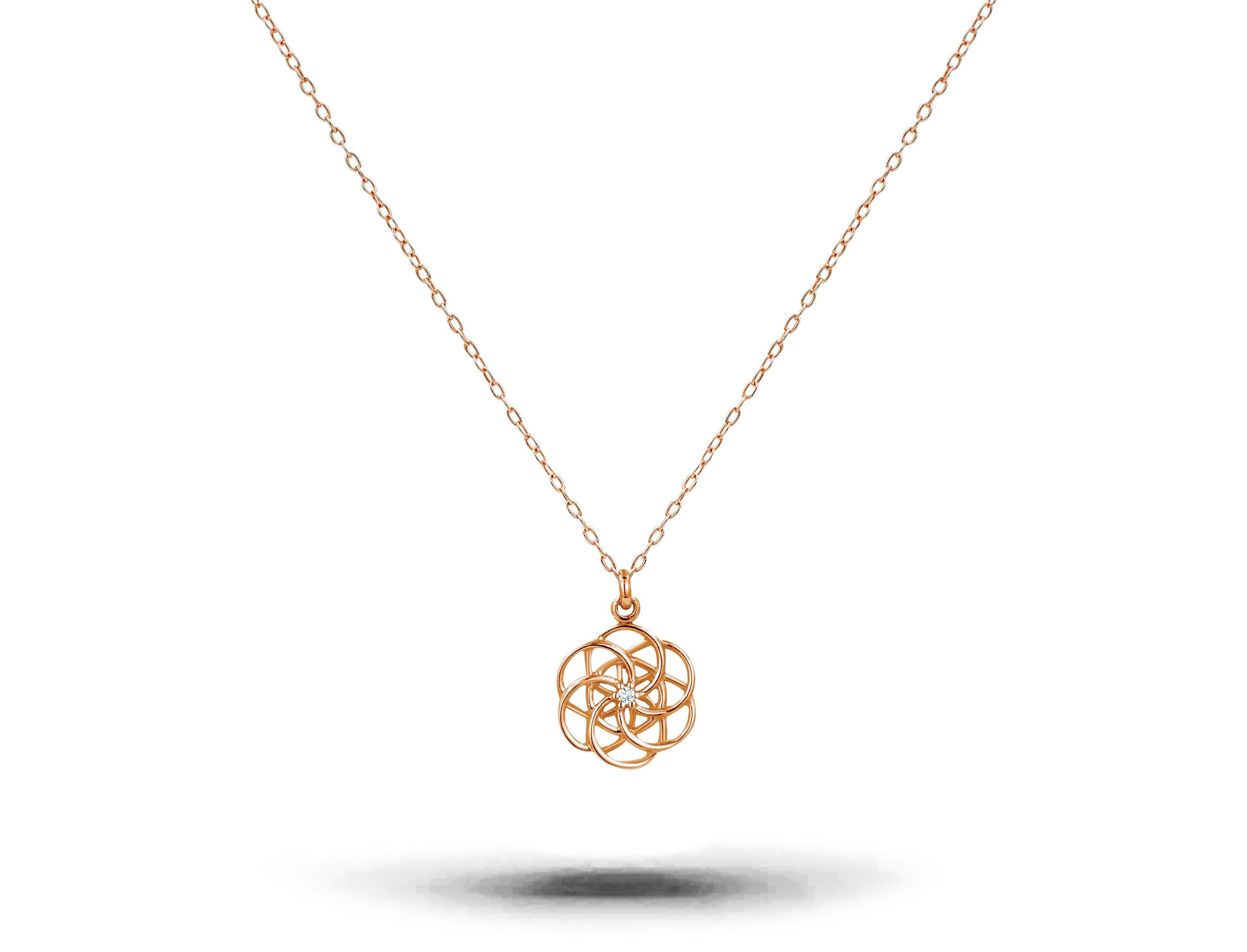 Sacred Geometry Spiritual Necklace made of 14k solid gold available in three colors of gold, White Gold / Rose Gold / Yellow Gold.

Sacred Seed of Tree Pendent made with 14k gold with accent center round cut diamond. The diamond is very high quality
