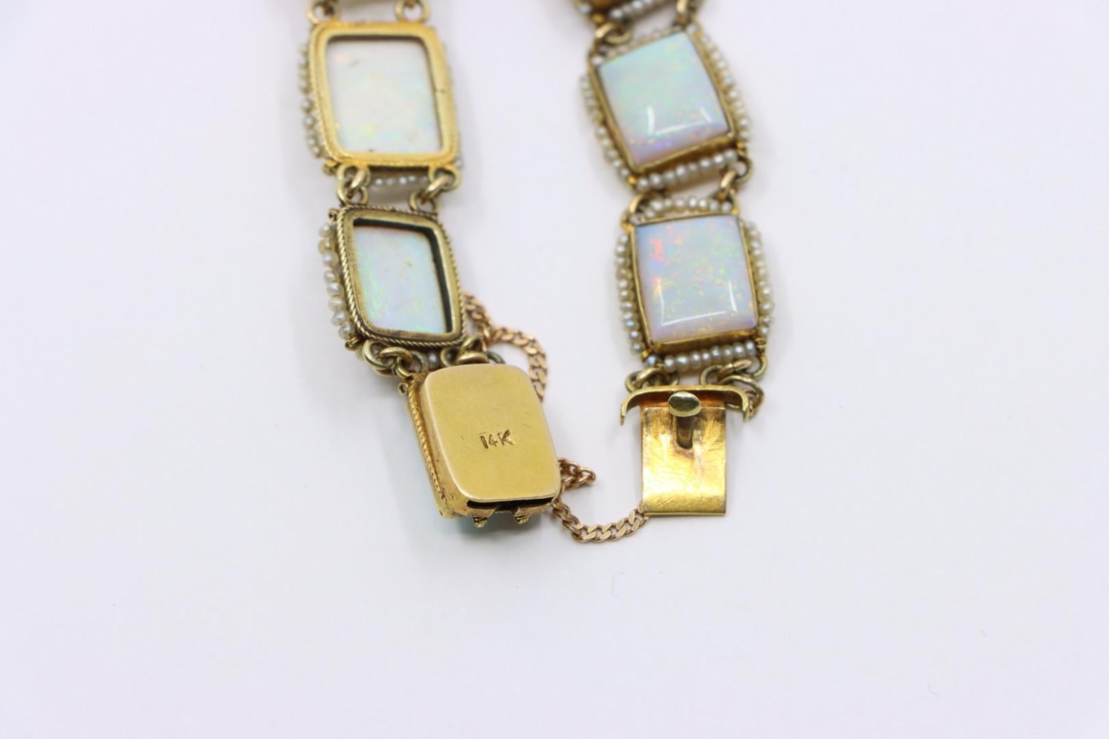 14K Gold Seed Pearl Opal Bracelet For Sale 5
