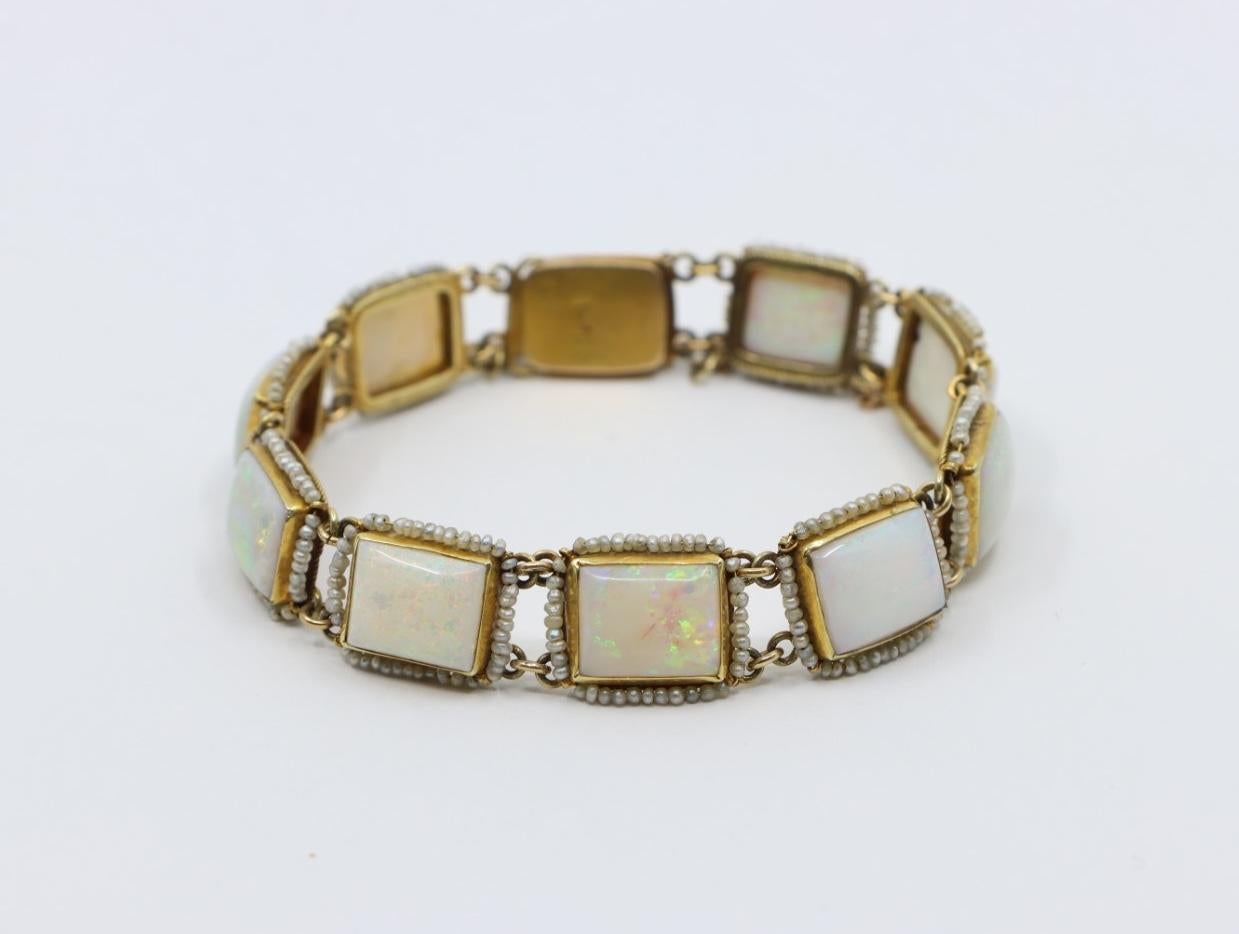 14K Gold Seed Pearl Opal Bracelet For Sale 8