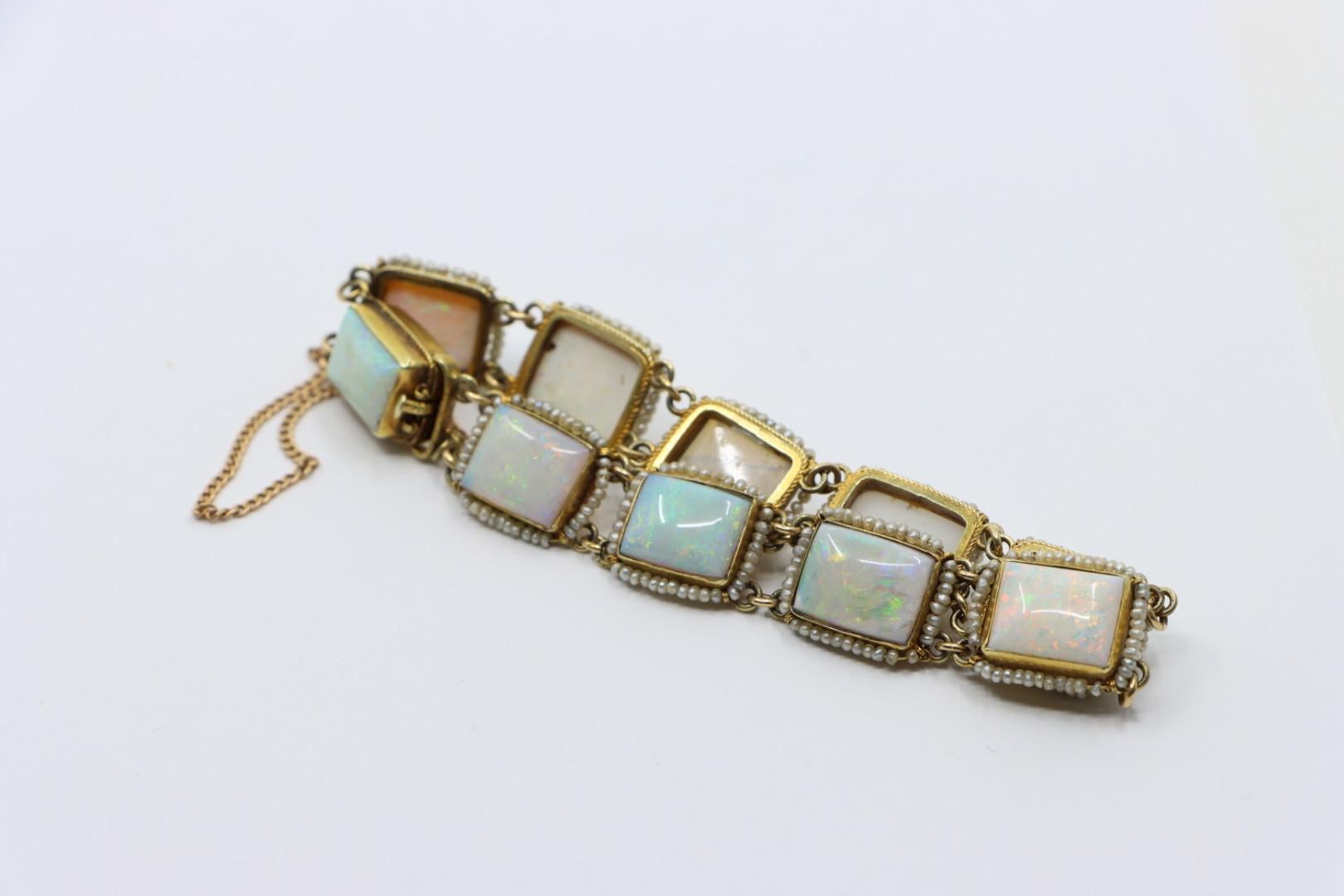 14K Gold Seed Pearl Opal Bracelet For Sale 9